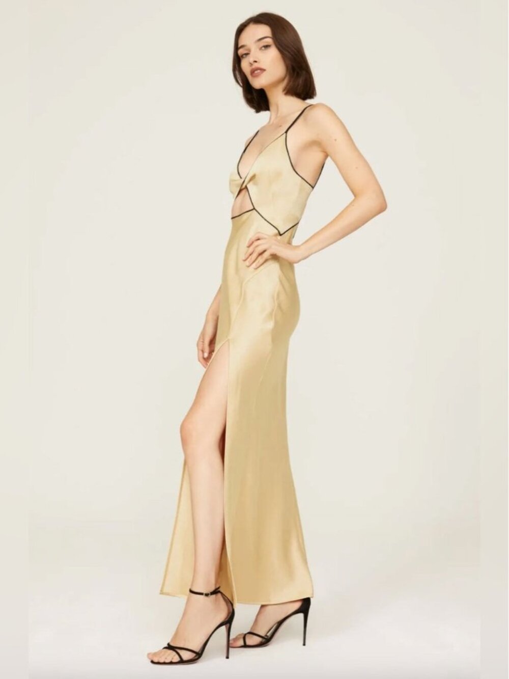 Bec & Bridge Hazel Cutout Satin Maxi Dress in a wheat color. 4 - Picture 5 of 16